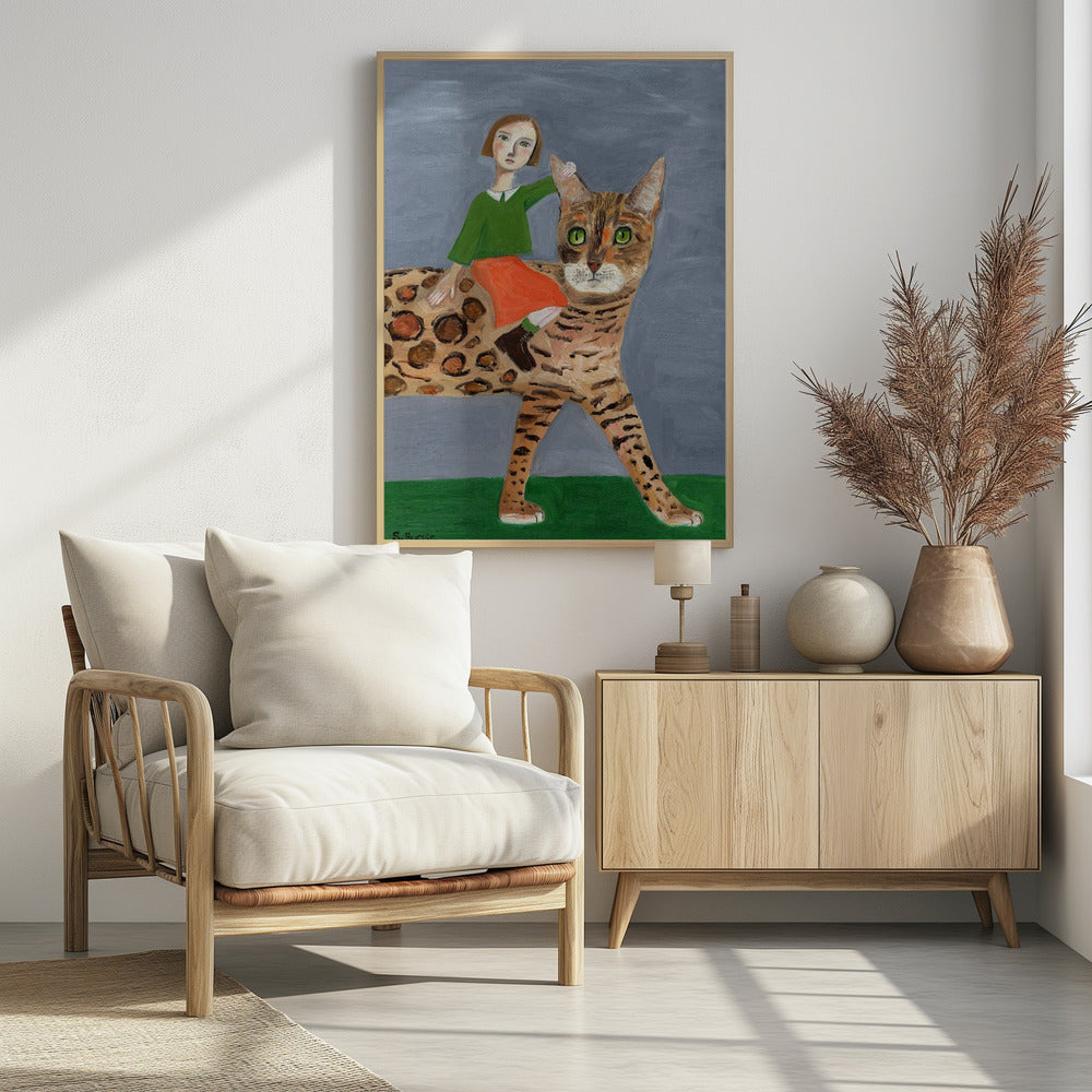 Meisje op Bengaalse kat | Poster
