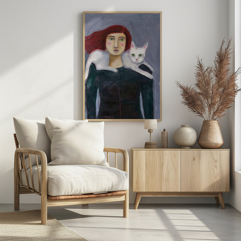 Dame en de witte kat | Poster