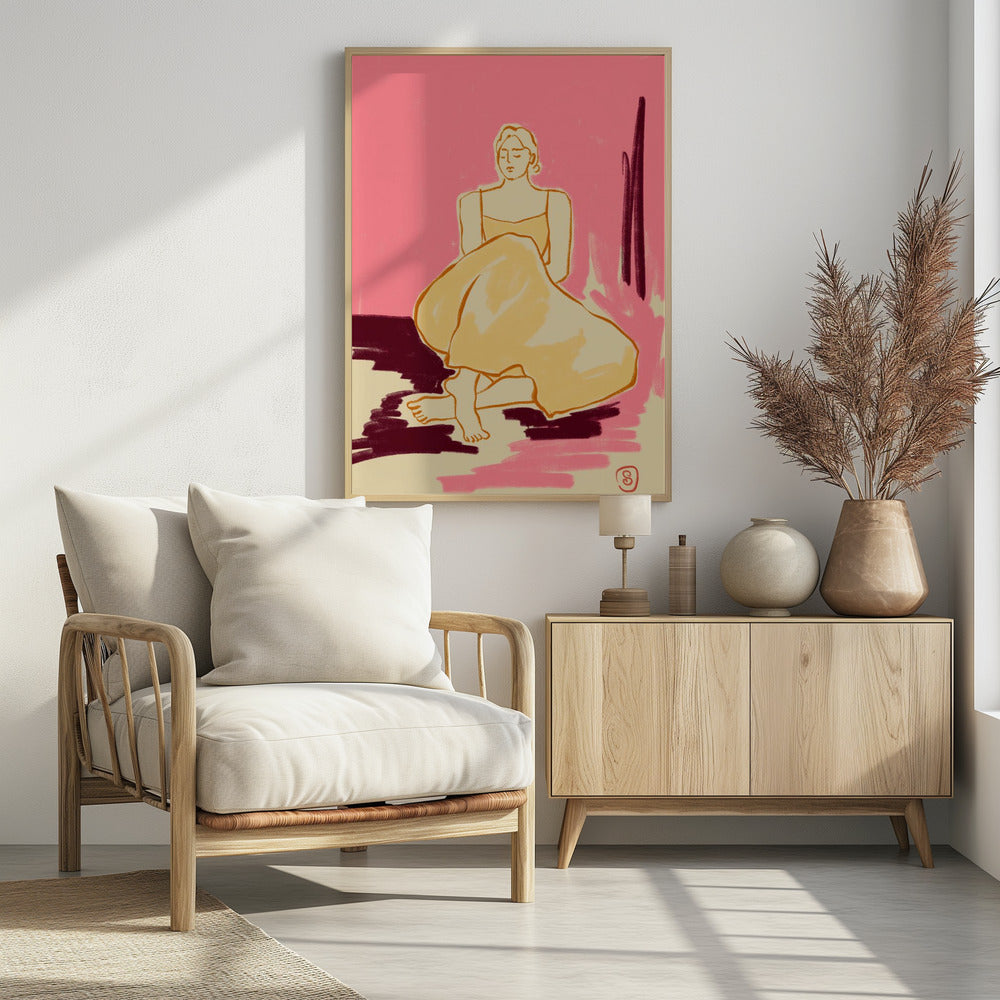 Zittende figuur in een vloeiende jurk | Poster