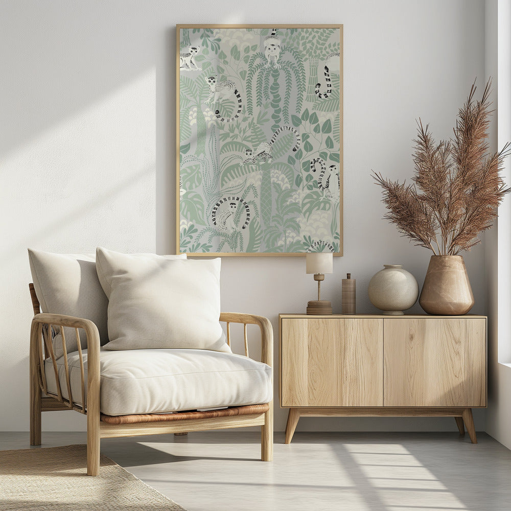Jungle adventure soft sage green pattern | Poster