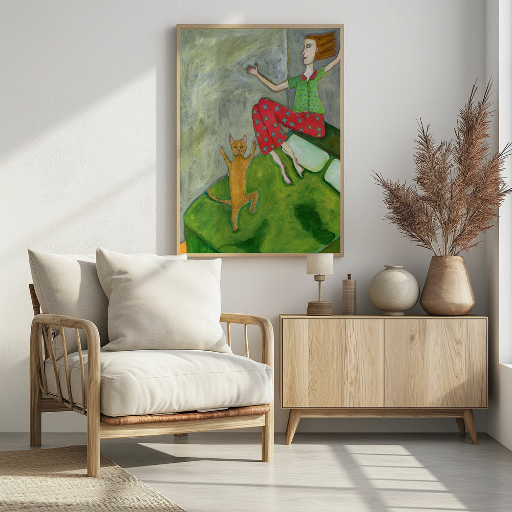 Kattenliefhebber springt vrolijk | Poster