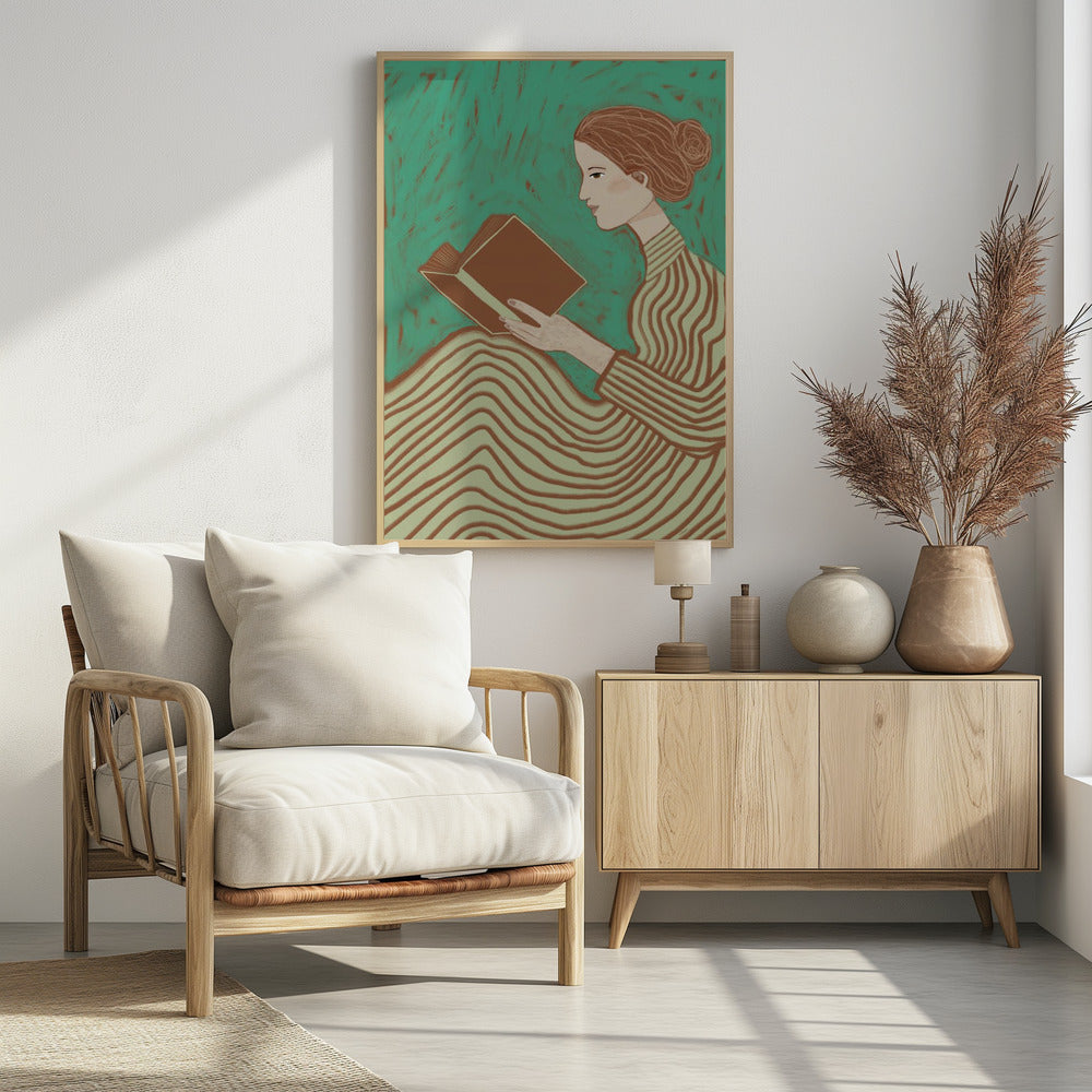 Dame leest gestreepte jurk | Poster