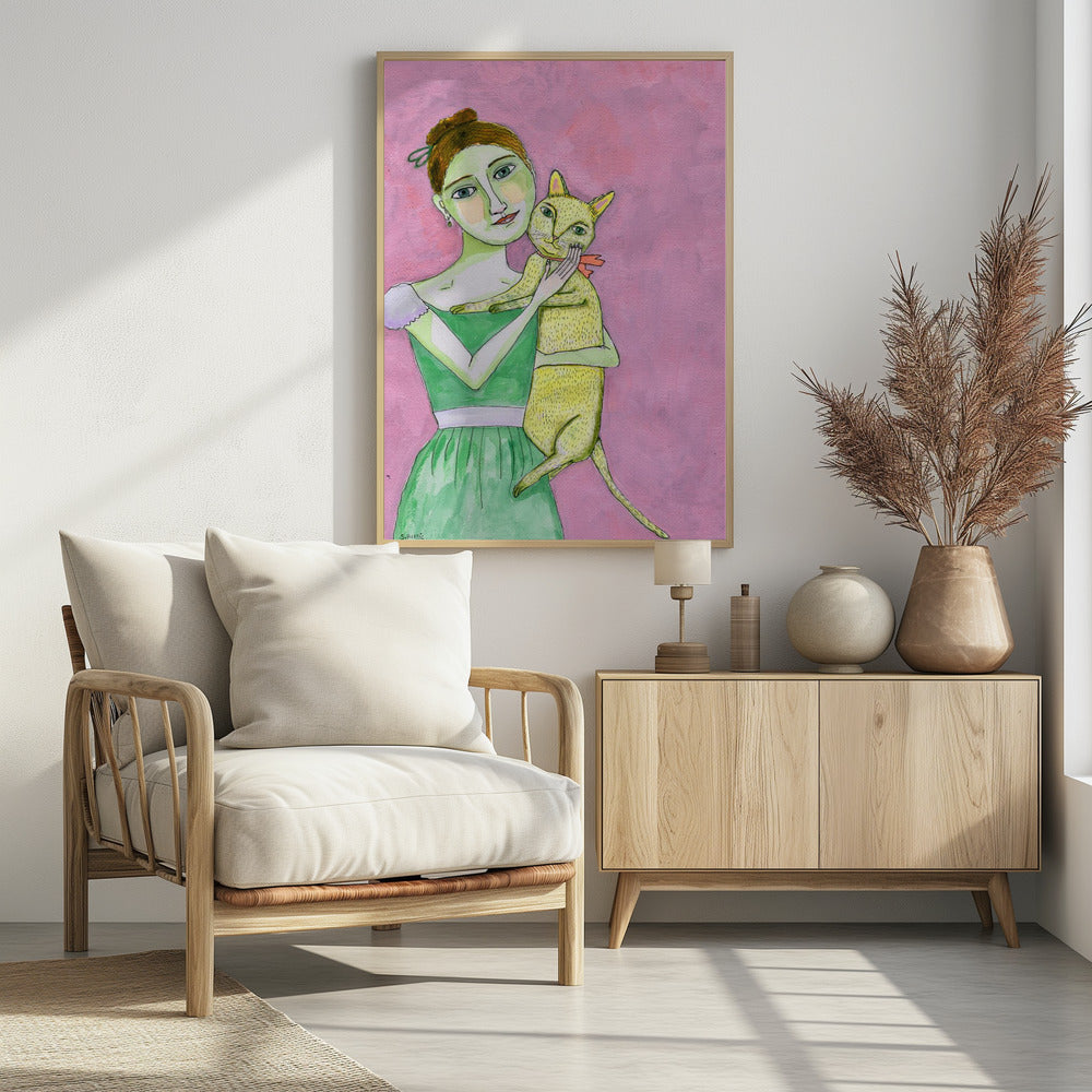 Dame met gele kat | Poster