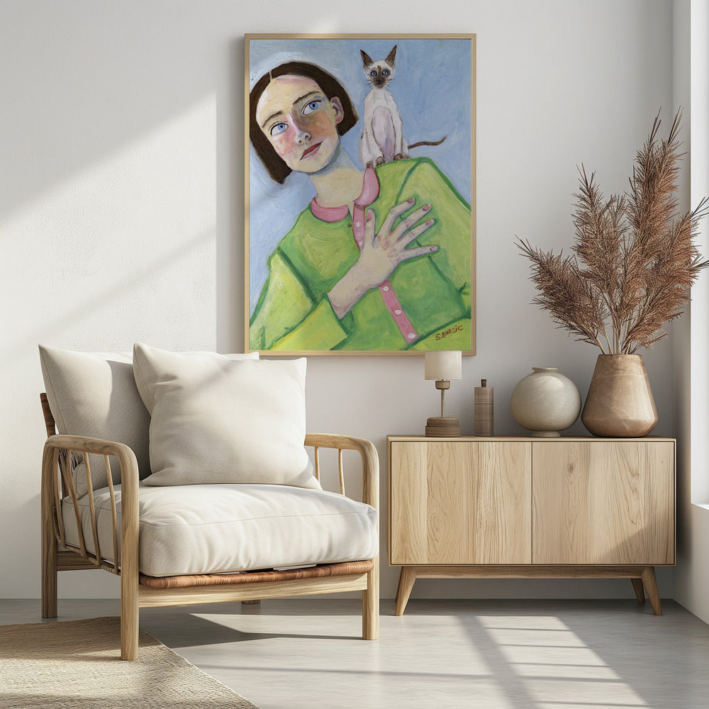 Meisje met kat op schouder | Poster