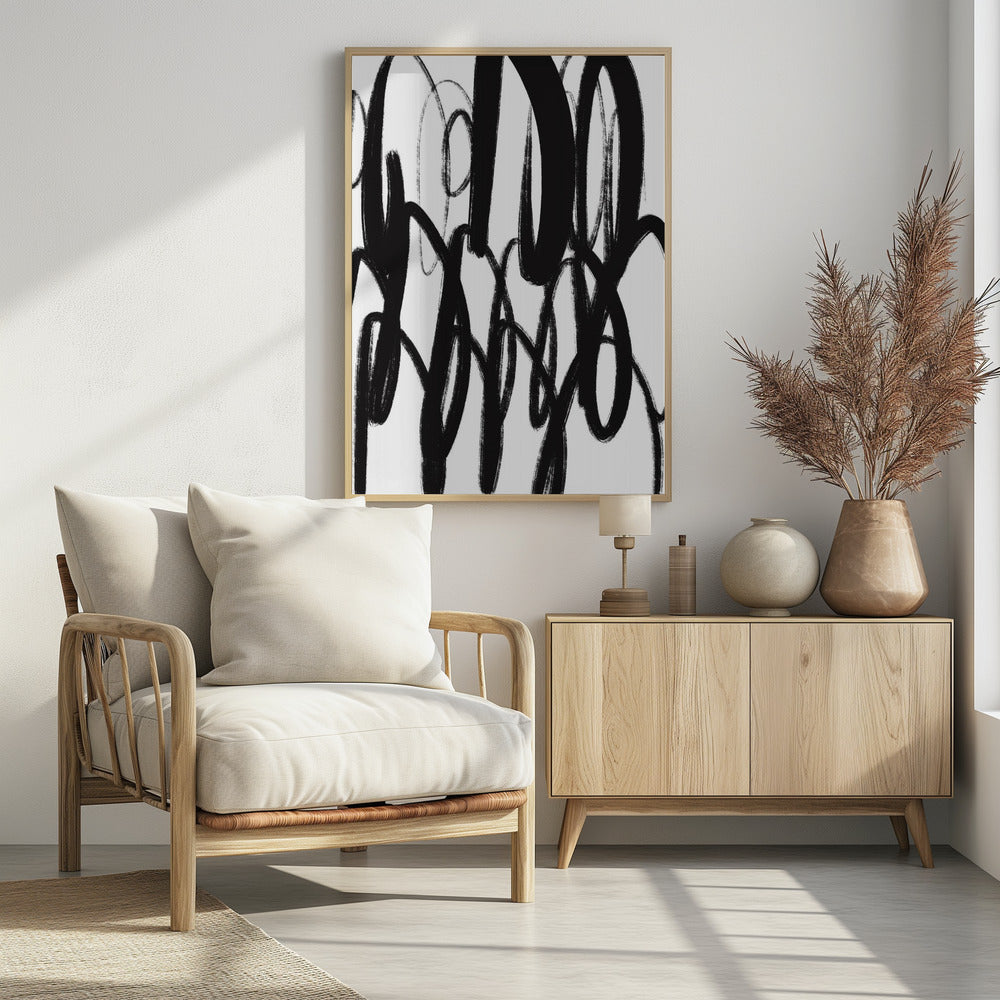 Zwart-witte penseelstreken | Poster