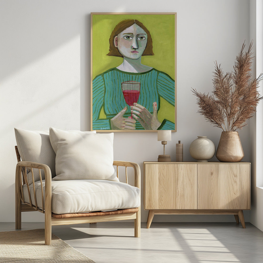 Dame met rode wijn | Poster