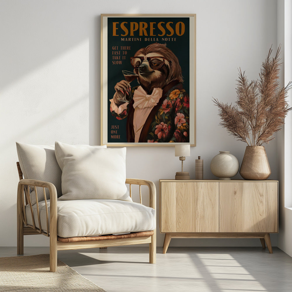 Art Deco Espresso Martini Drinkende Luiaard | Poster