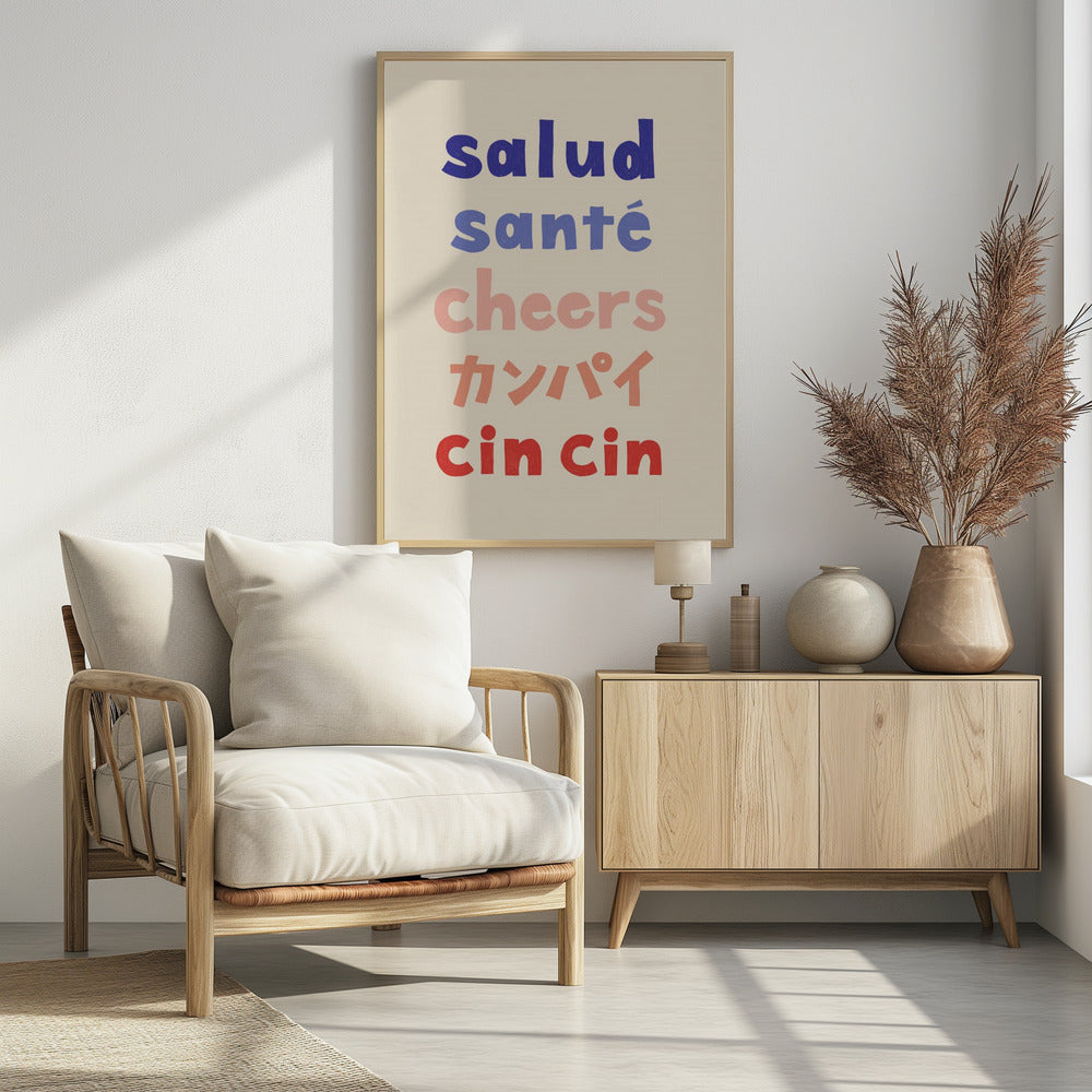 Proost typografie - Salud Santé Proost Kanpai Cin cin | Poster