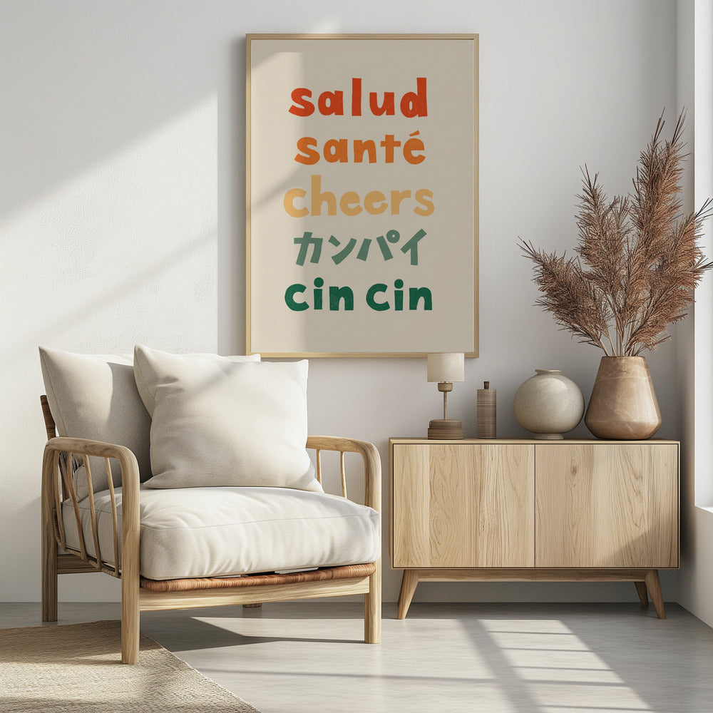 Proost typografie - Salud Santé Proost Kanpai Cin cin | Poster