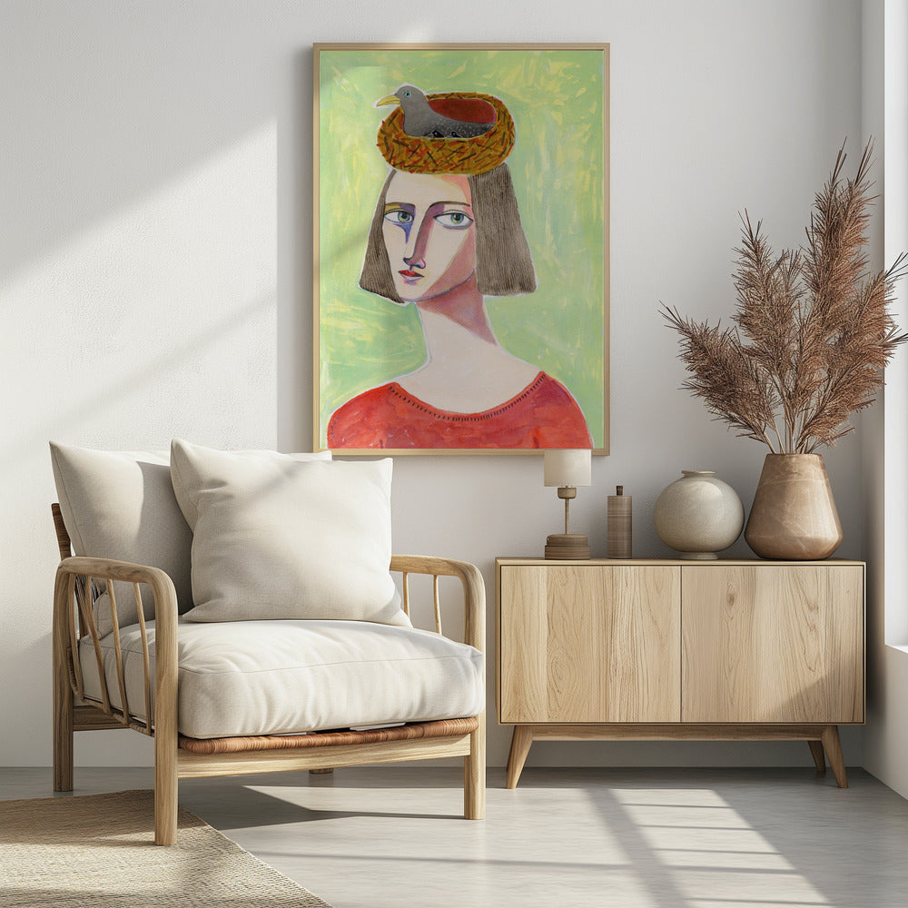 Bird Lover with Bird Nest on Head | Poster