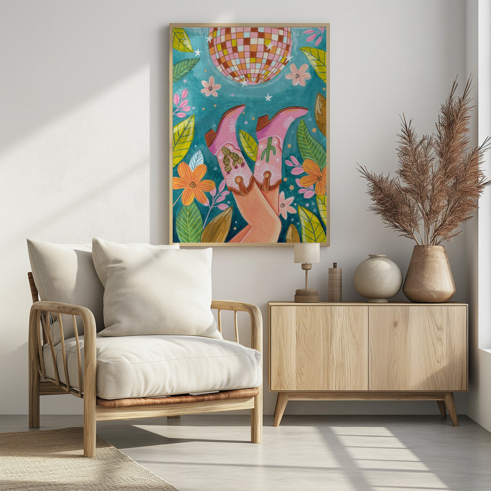 Cowboylaarzen en discobal | Poster