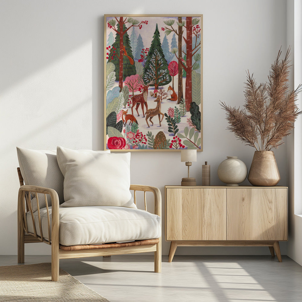 Dieren in het winterbos | Poster