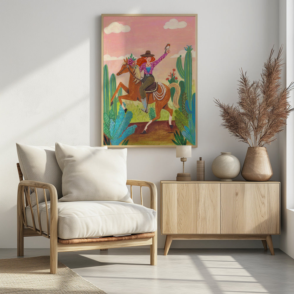 Cowgirl on horse in the desert | Poster