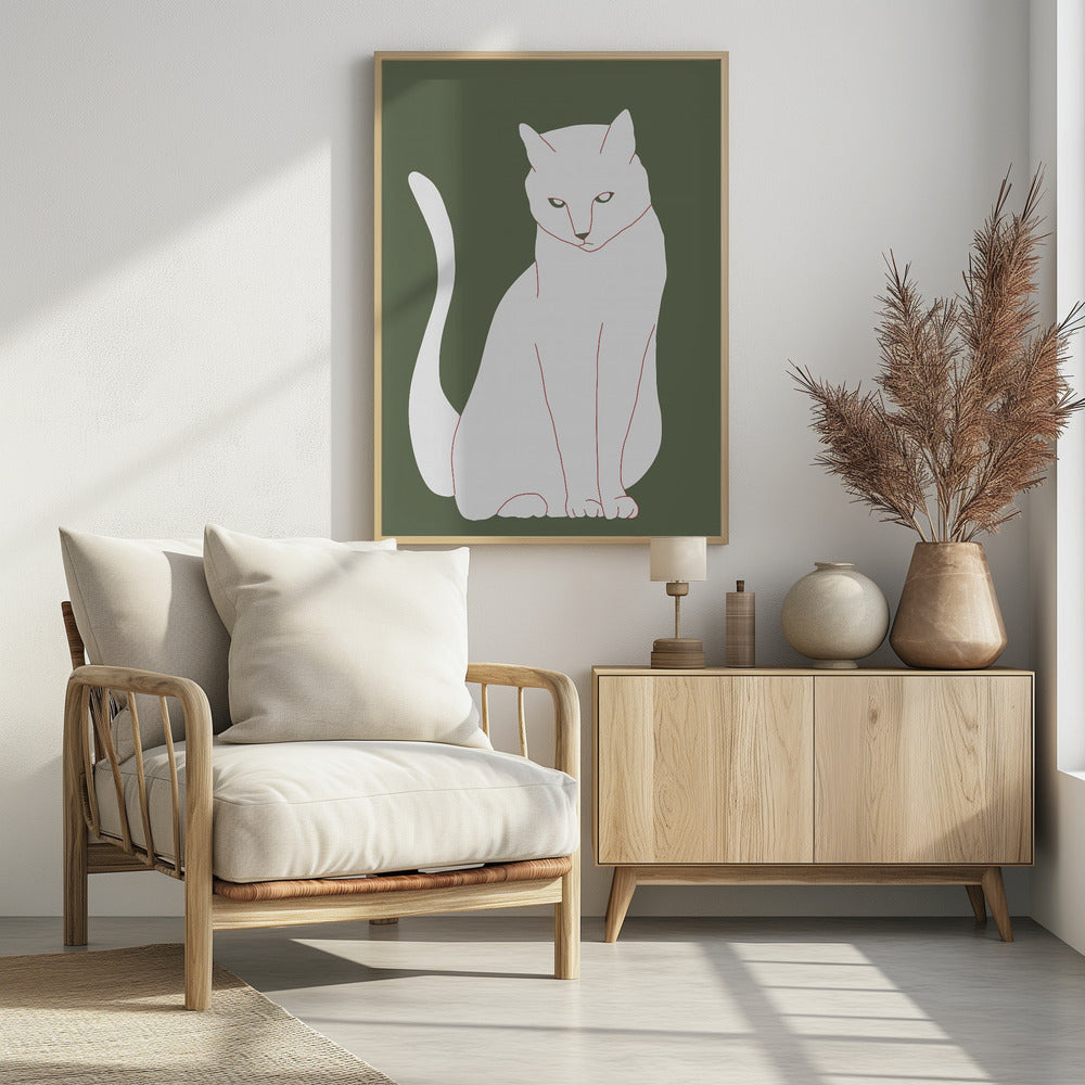 White and green cat | Poster