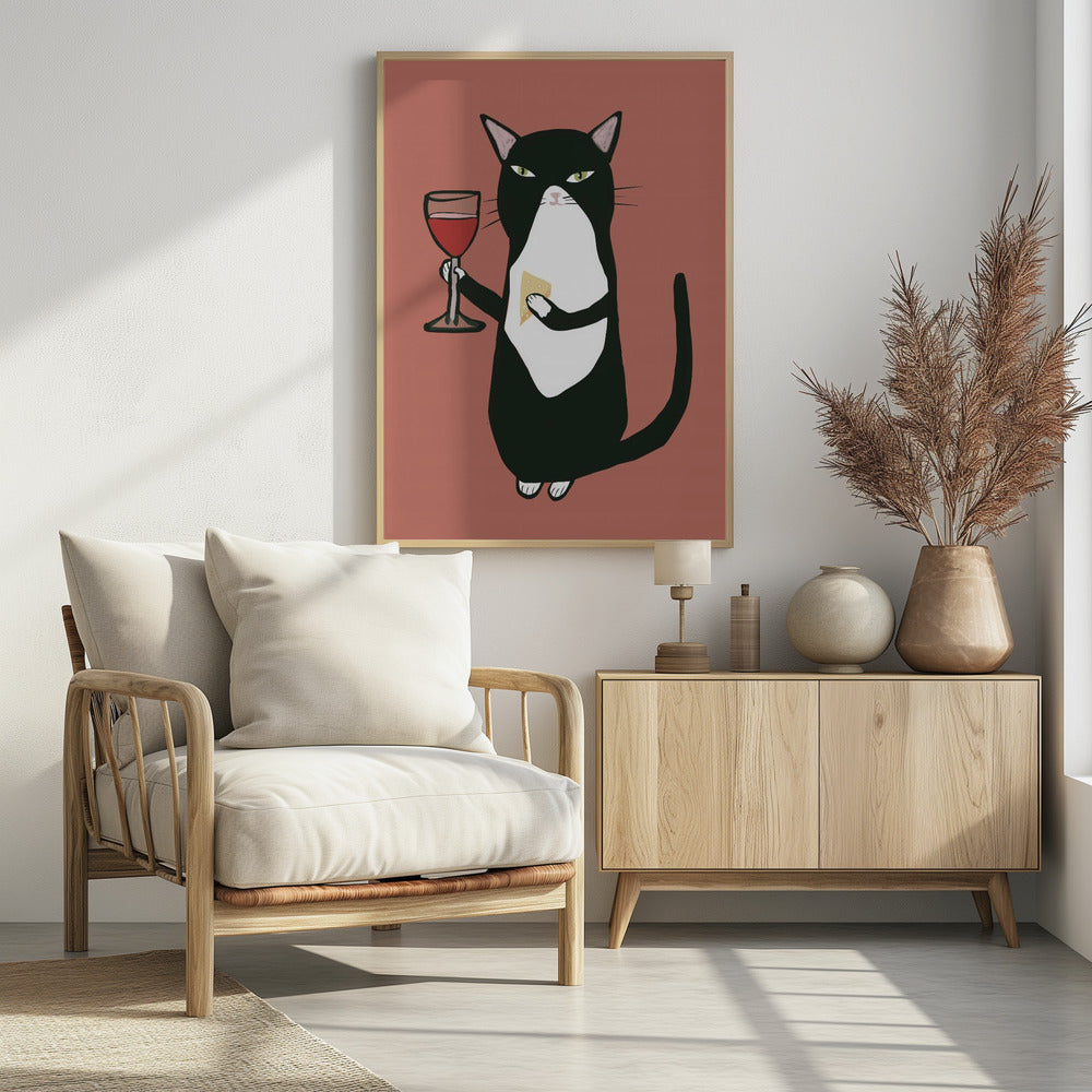 Kat met wijn | Poster