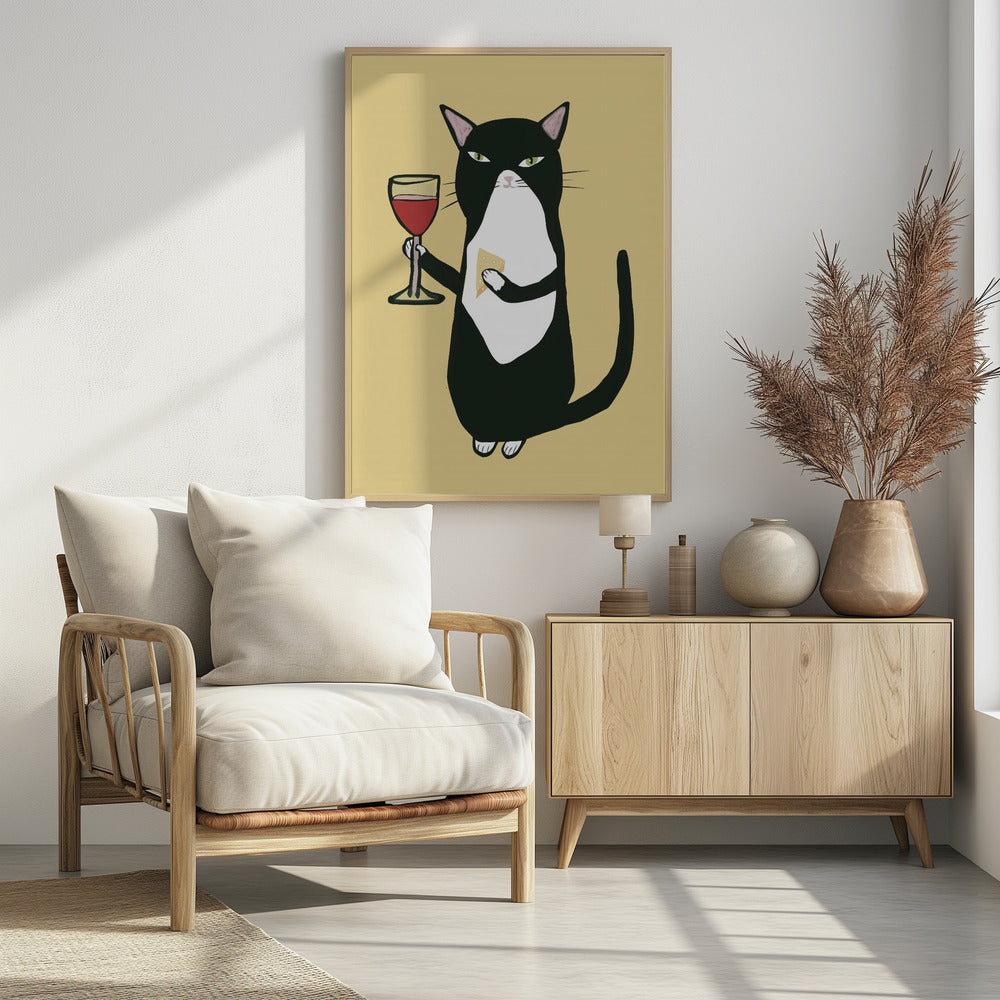 Kat met wijn | Poster
