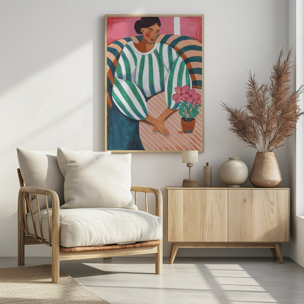 Vrouw in strepen in gedachten | Poster