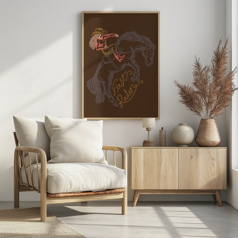 Cowgirl op een steigerend paard | Poster
