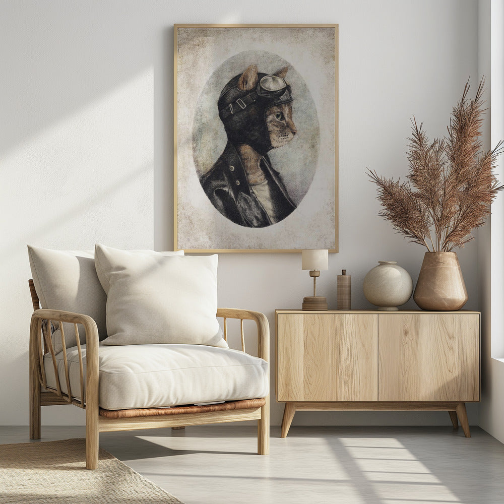 Stijlvolle kat in leren jas | Poster