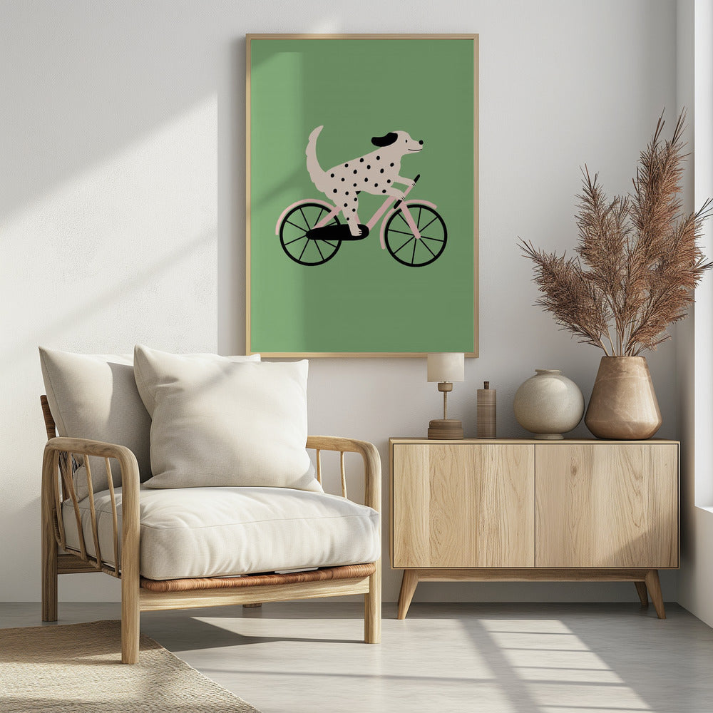 Gevlekte hond op de fiets | Poster