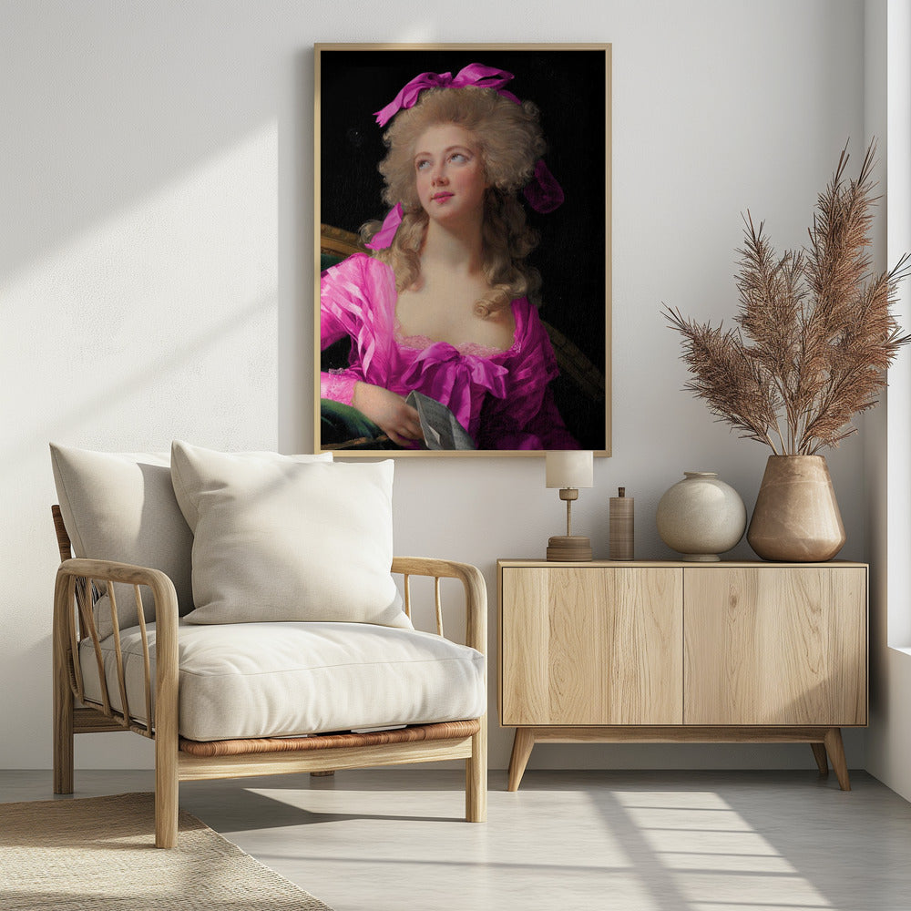 Woman in a Vibrant Pink Gown and Ribbon | Poster