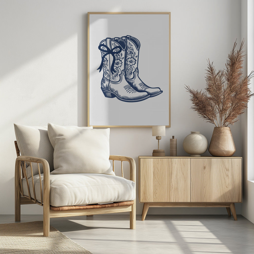 Marineblauwe cowgirllaarzen met strik | Poster