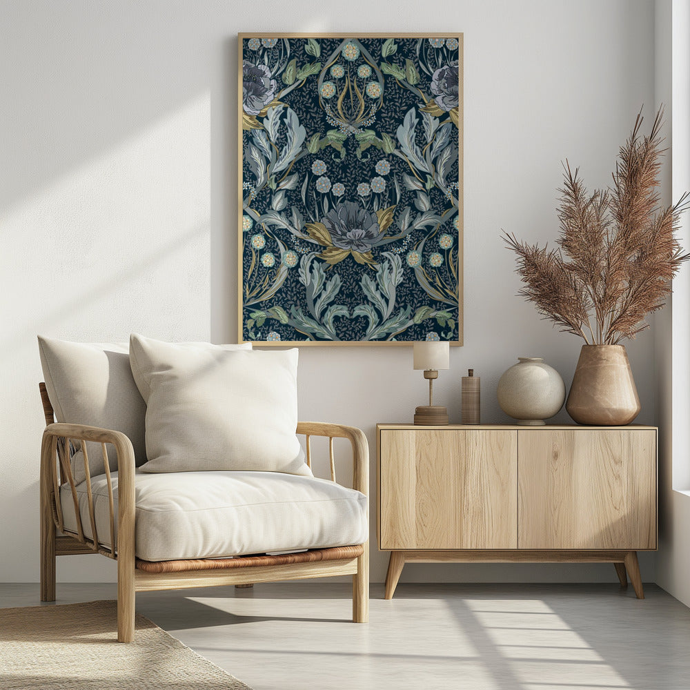 Floral Heritage Morris moonshine blauw patroon | Poster