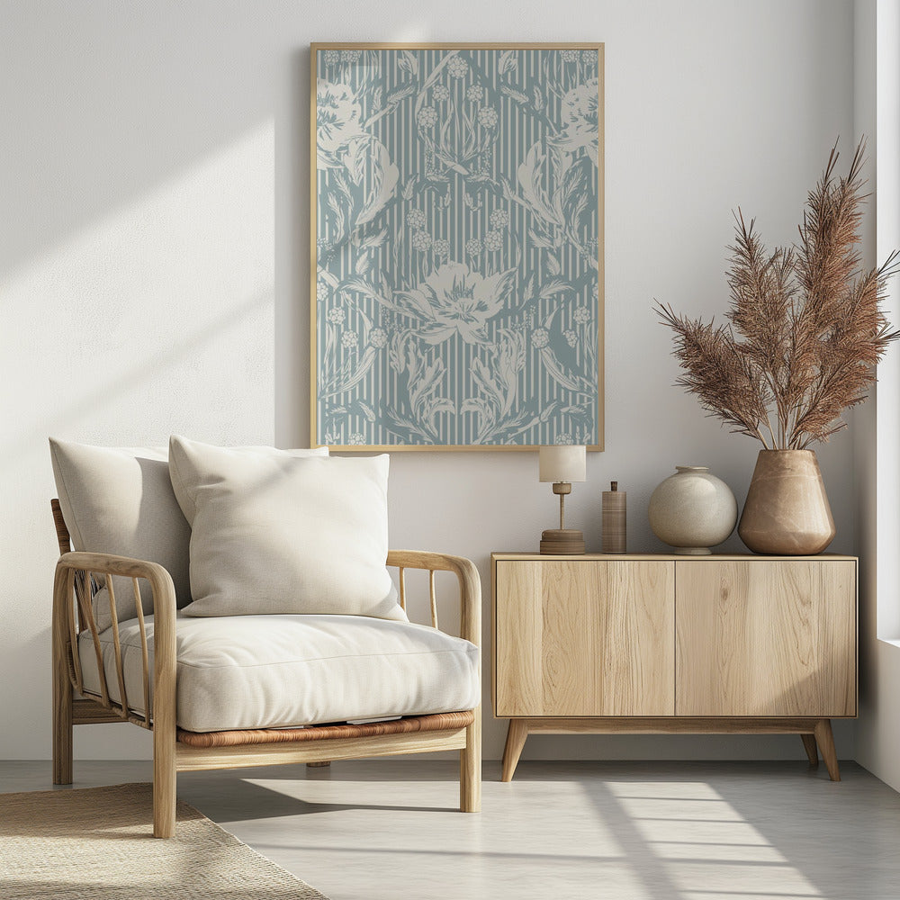 Floral Heritage Morris monochrome strepen krijtblauw patroon | Poster