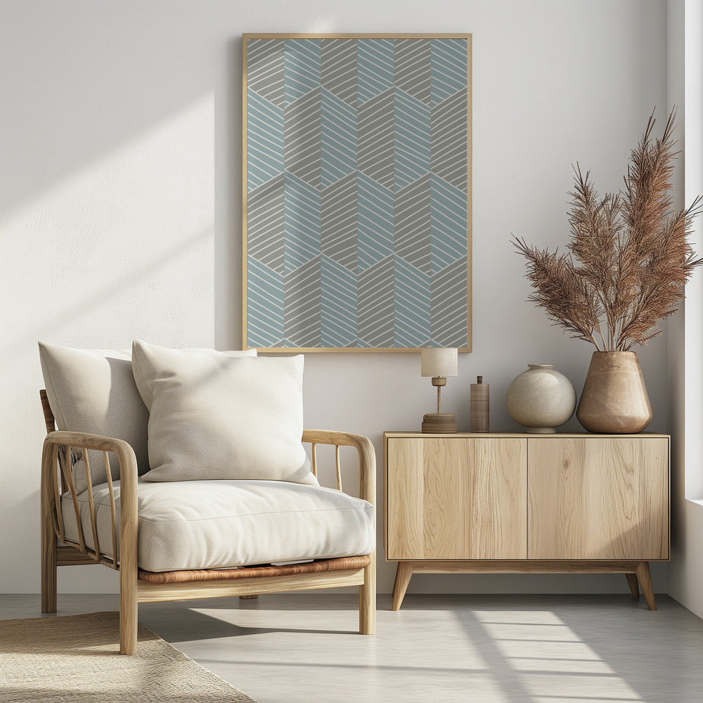 Floral Heritage visgraat grijsblauw patroon | Poster