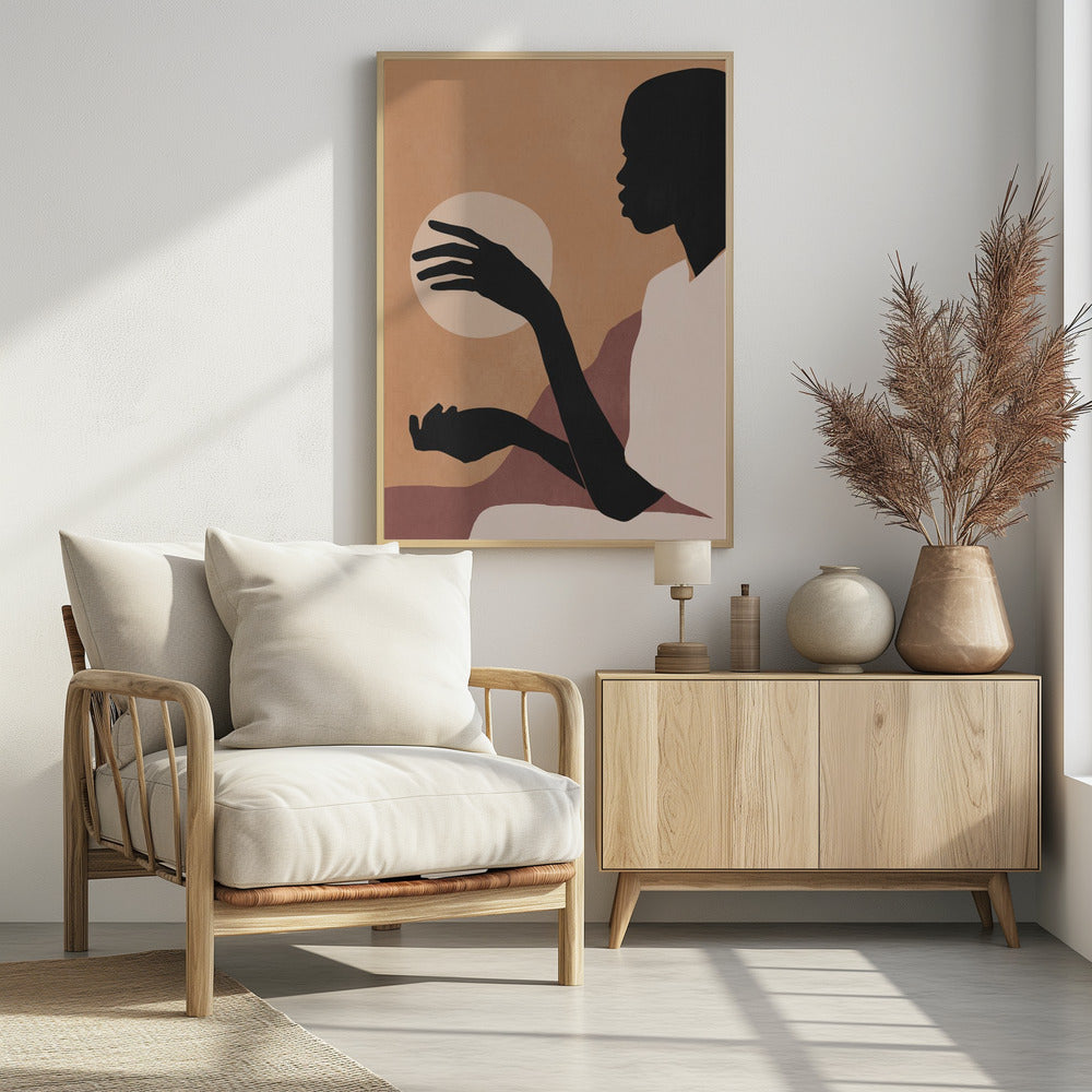 Minimalistisch abstract kunst zonsondergang meisje | Poster