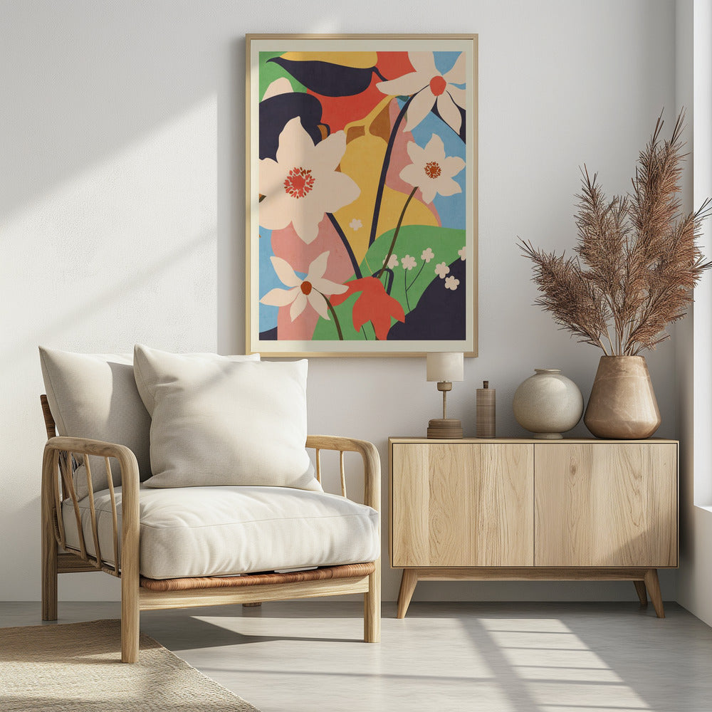 Abstracte kunst landschap bloemen | Poster