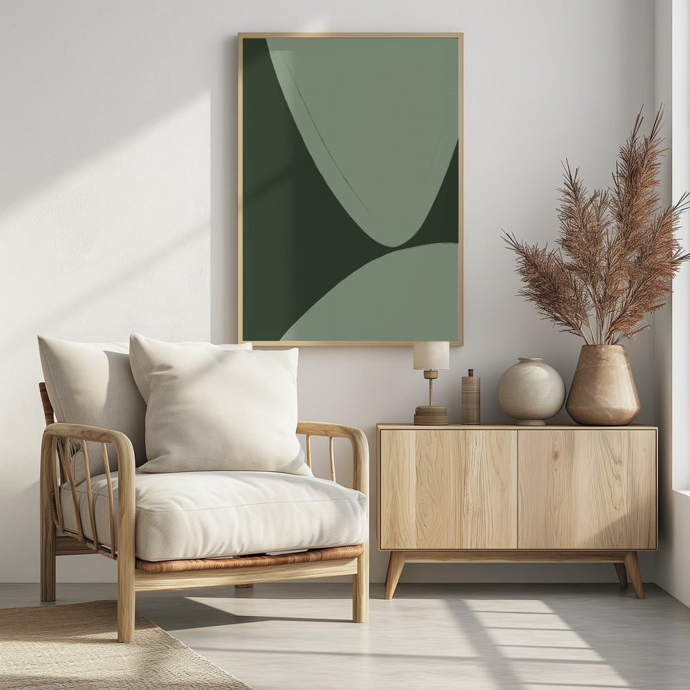 Groene gebogen vormen | Poster