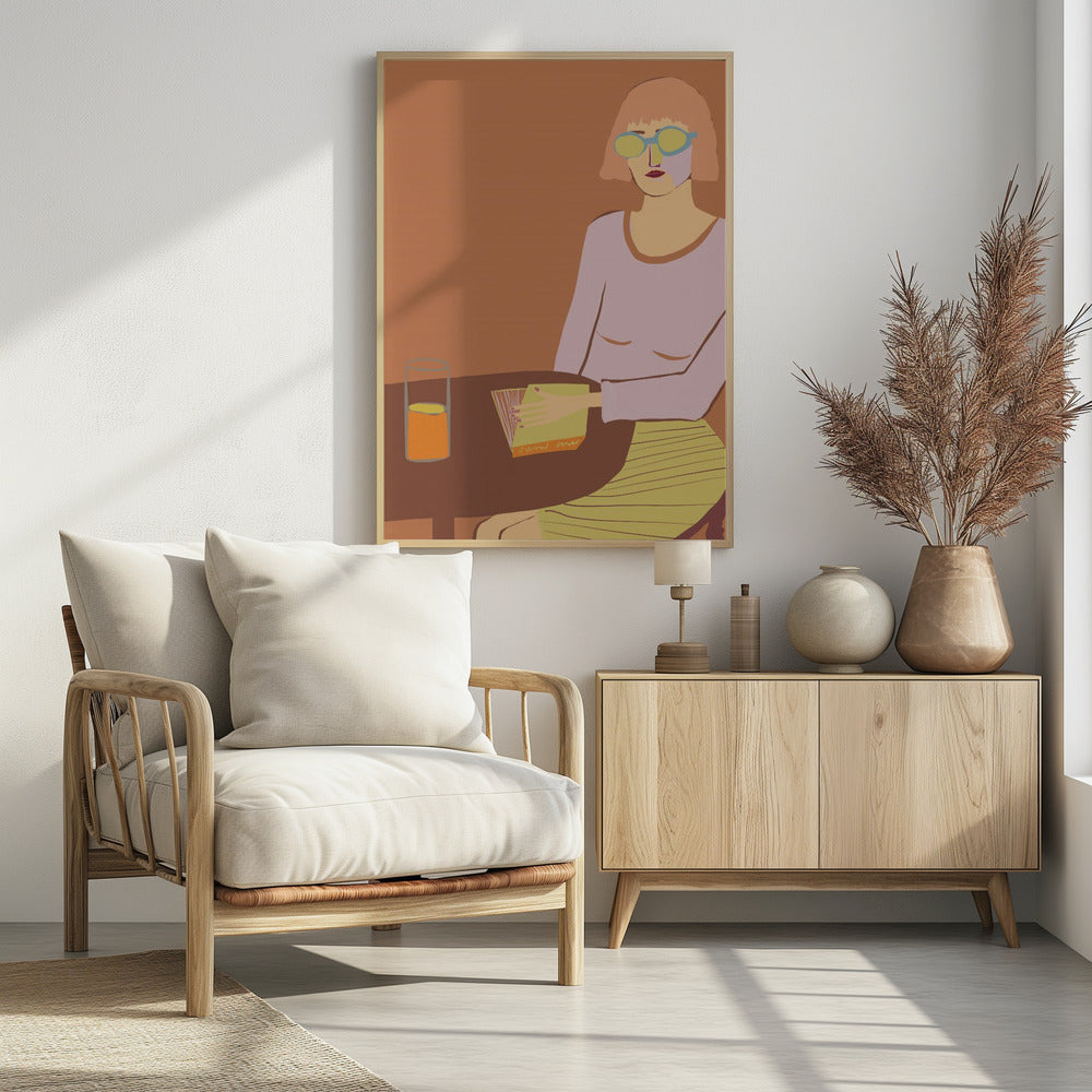 Dame leest met drank | Poster