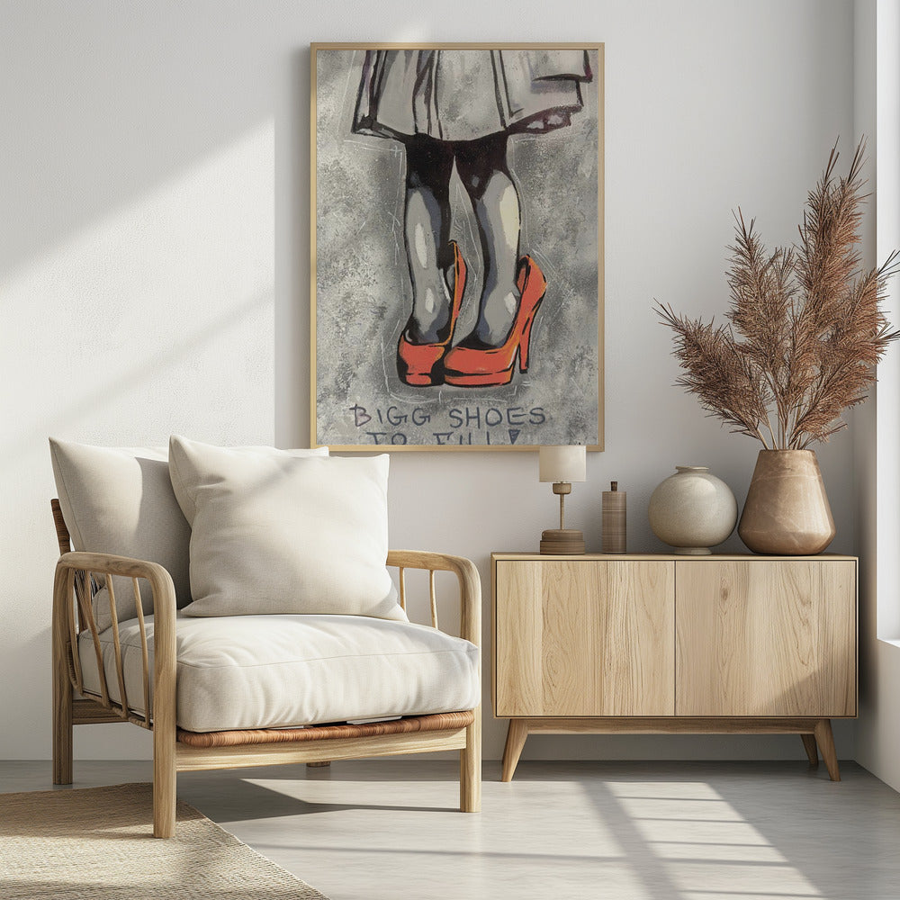 Kind draagt oversized rode hoge hakken | Poster