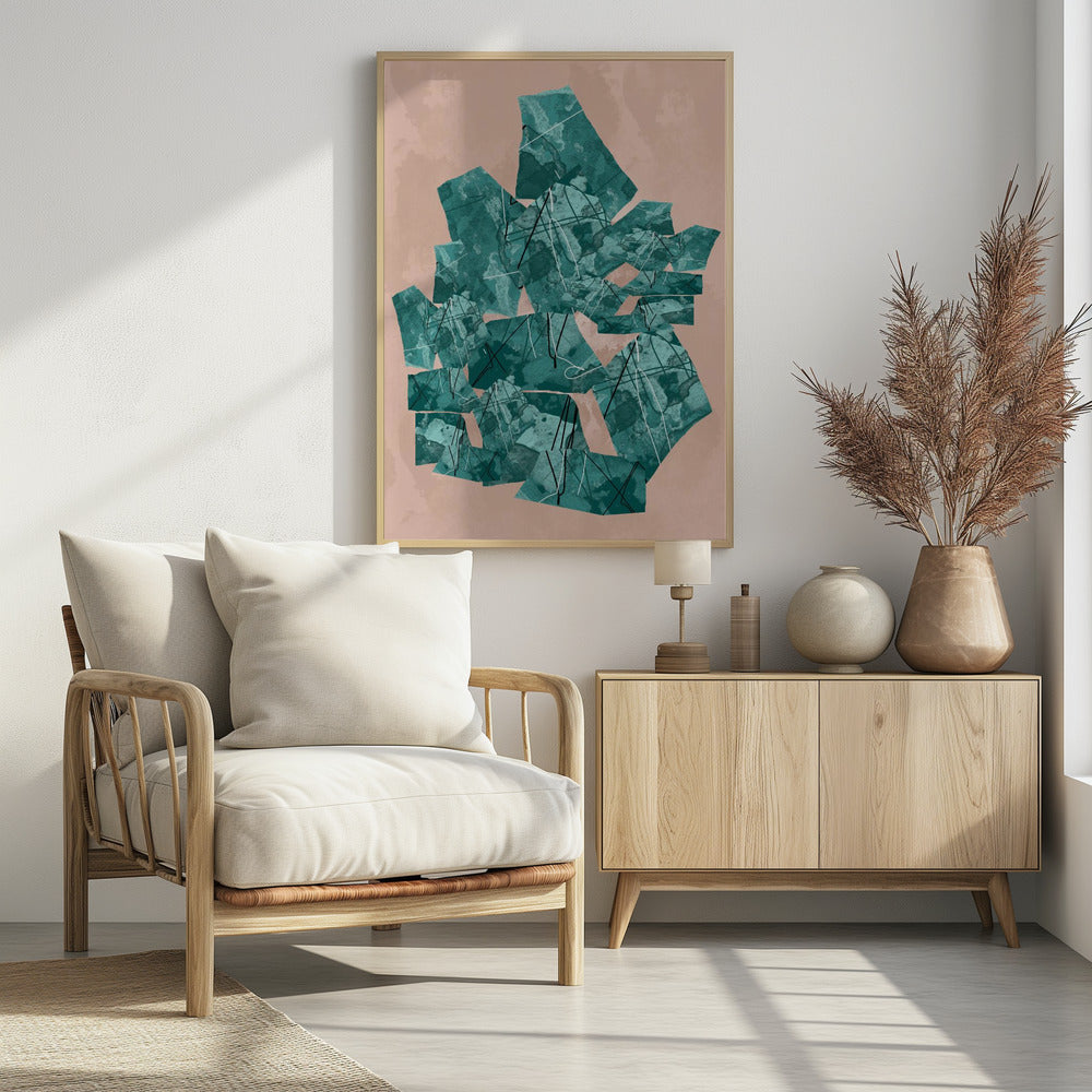 Groene geometrische vormen met textuurpatronen | Poster