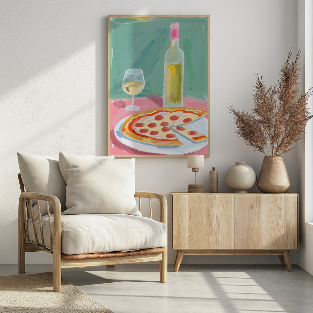 Pizza en wijn | Poster