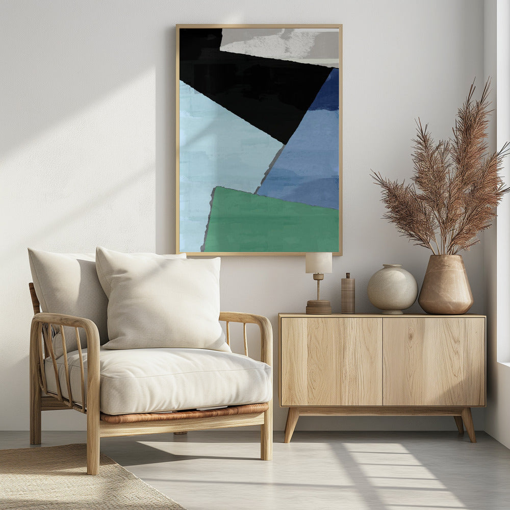 Abstracte blokken in blauw, groen en zwart | Poster
