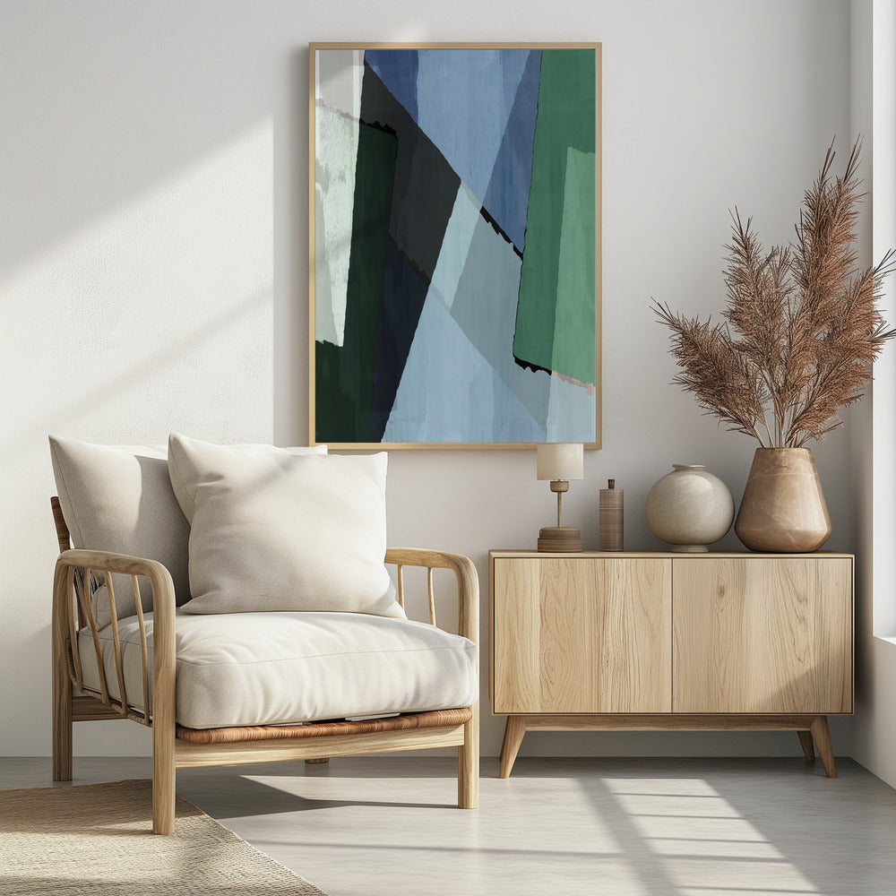 Abstracte blokken in blauw, groen en zwart | Poster