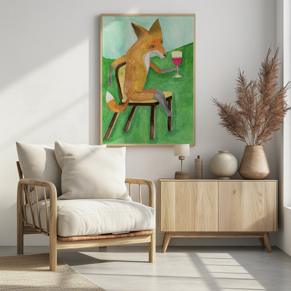 Meneer Vos drinkt rode wijn | Poster