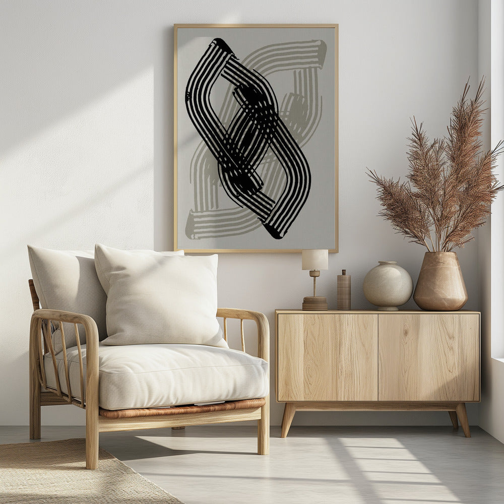 Abstracte curven in zwart en grijs | Poster