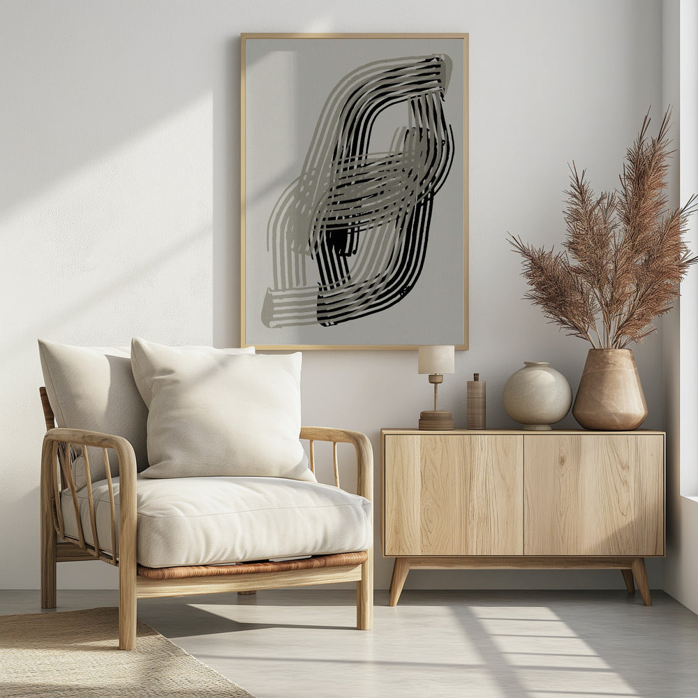 Abstracte curven in grijs en zwart | Poster