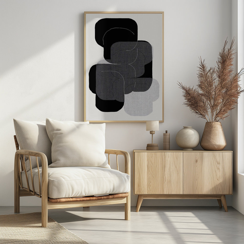 Abstracte vormen in zwart, grijs en wit | Poster