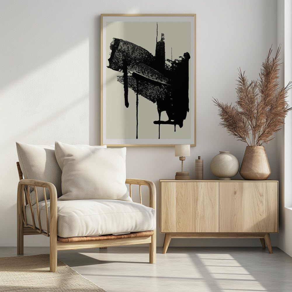 Abstracte penseelstreken in zwart en crème | Poster