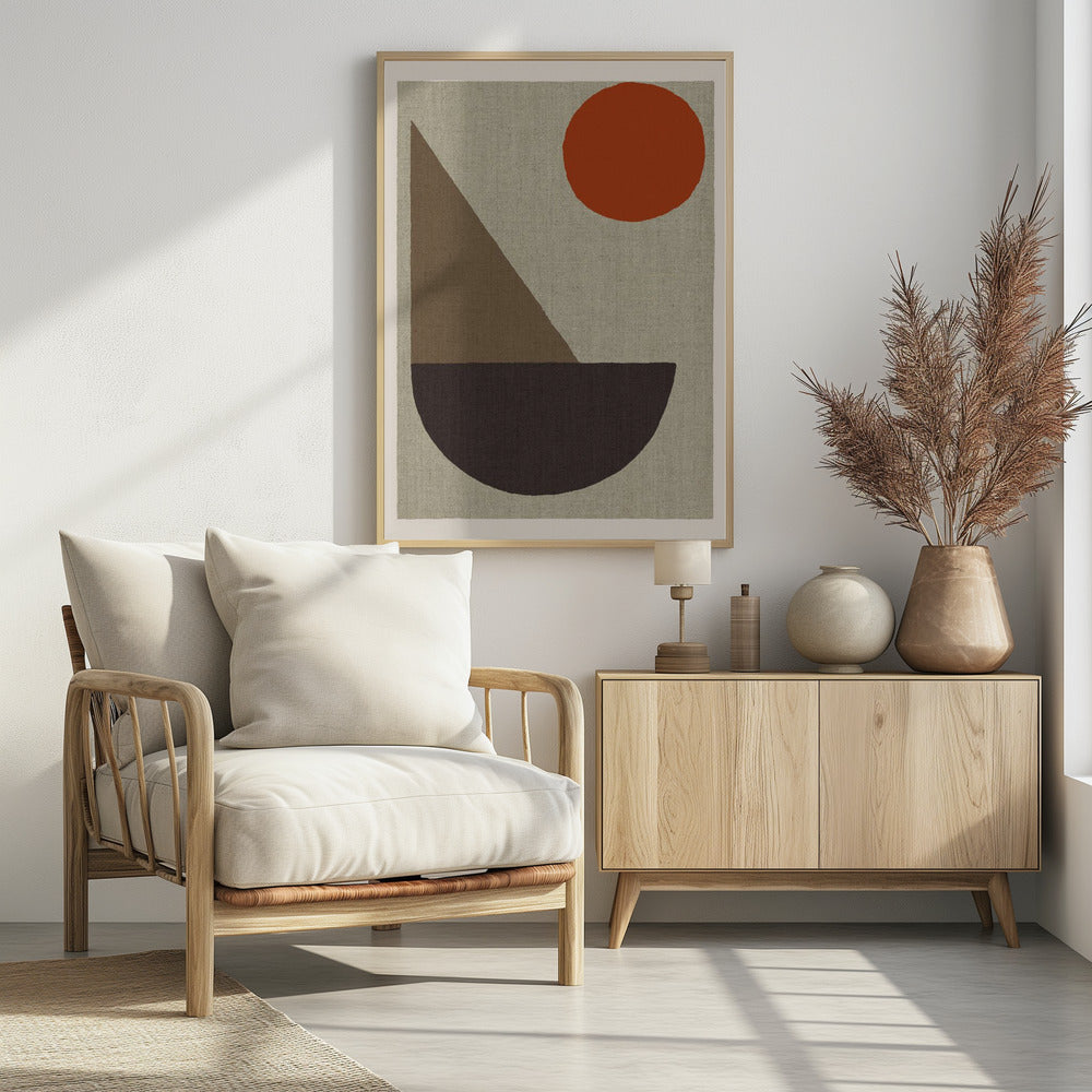 Abstracte vormen in aardtinten met rode cirkel | Poster