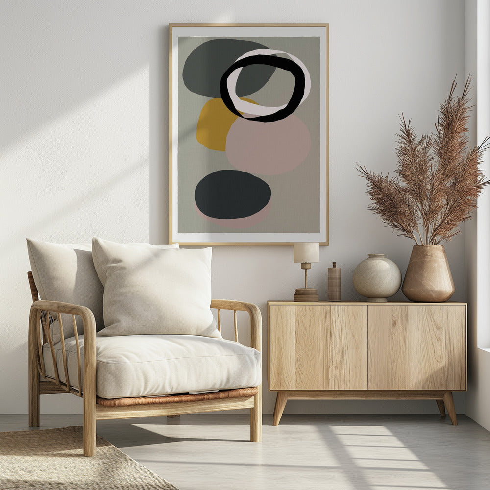 Abstracte cirkels in gedempte tinten met zwarte ring | Poster
