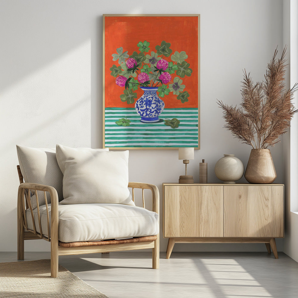 Klavers en roze bloesems | Poster