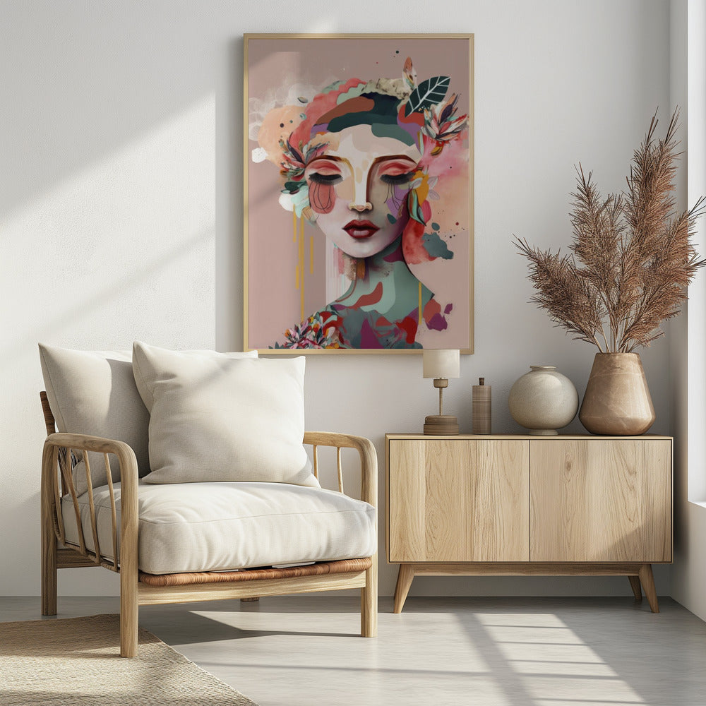 Woman Face Portrait with Floral Elements | Poster