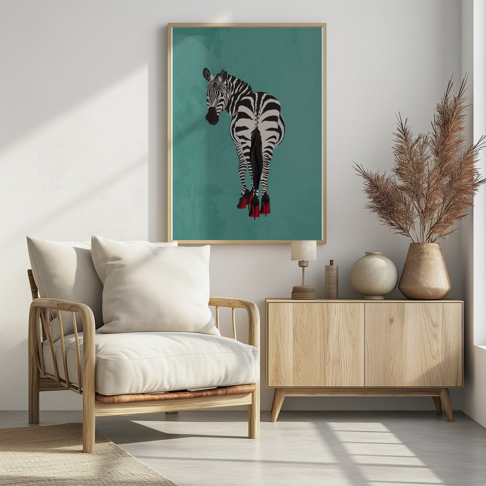 Zebra in hakken blauwgroen | Poster