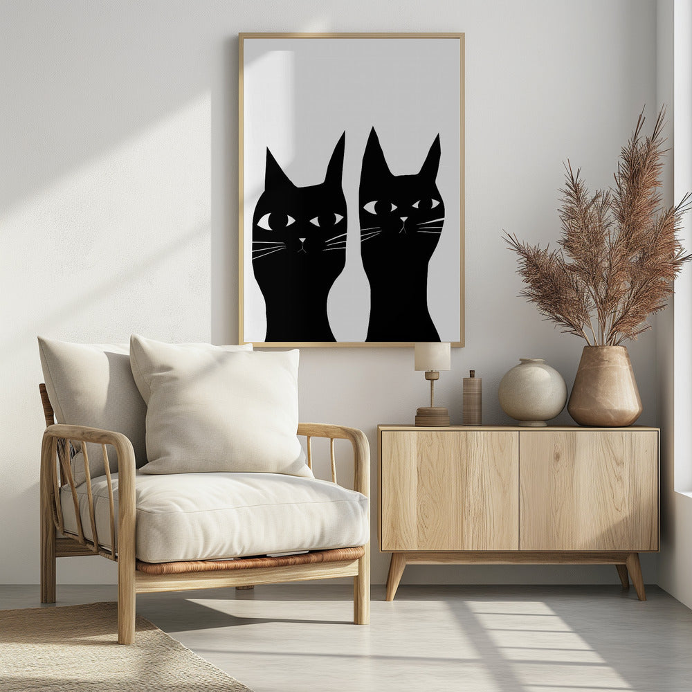 Twee zwarte katten | Poster