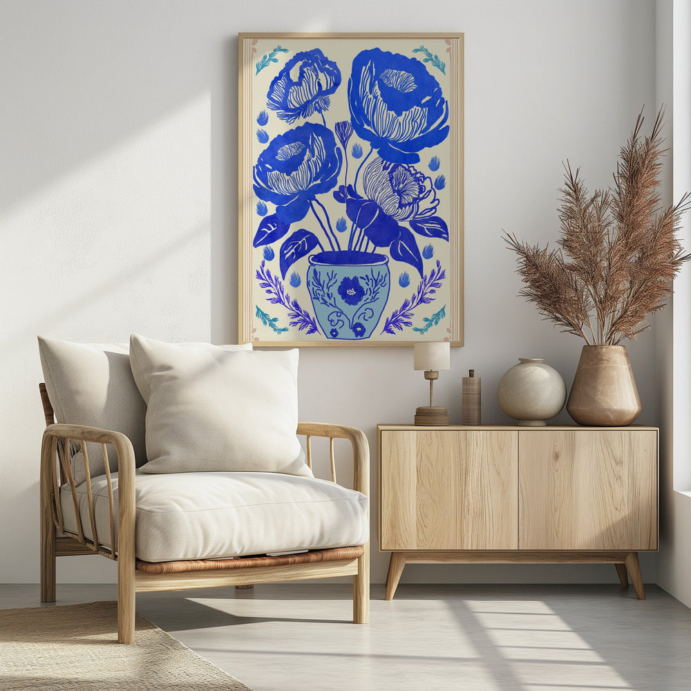 Blauwe Bloesem Vaas | Poster